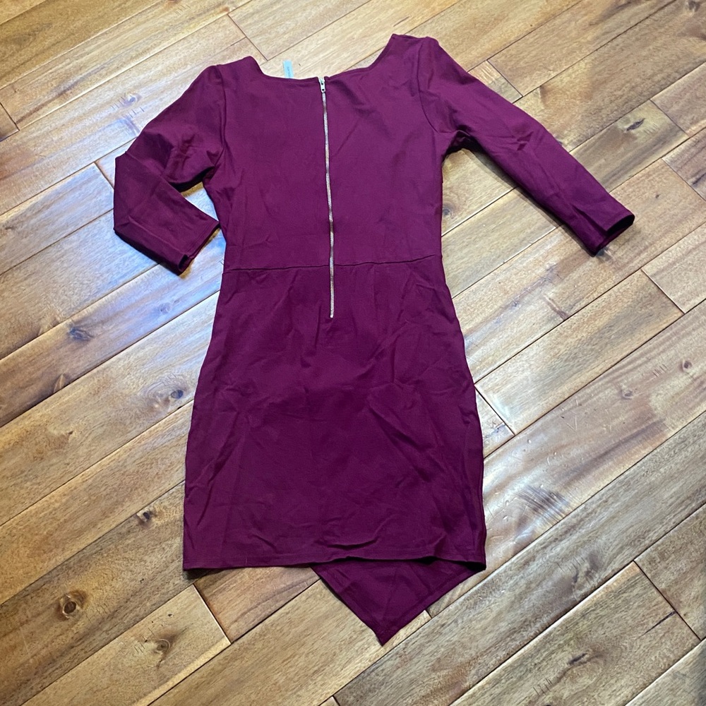 Chocolate Burgundy Asymmetrical Dress - Picture 4 of 5